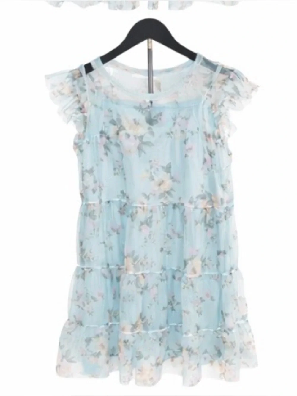 Knit Works Girls 2-Piece Dress Set Blue Floral Chiffon + Cardigan Size 18 Plus